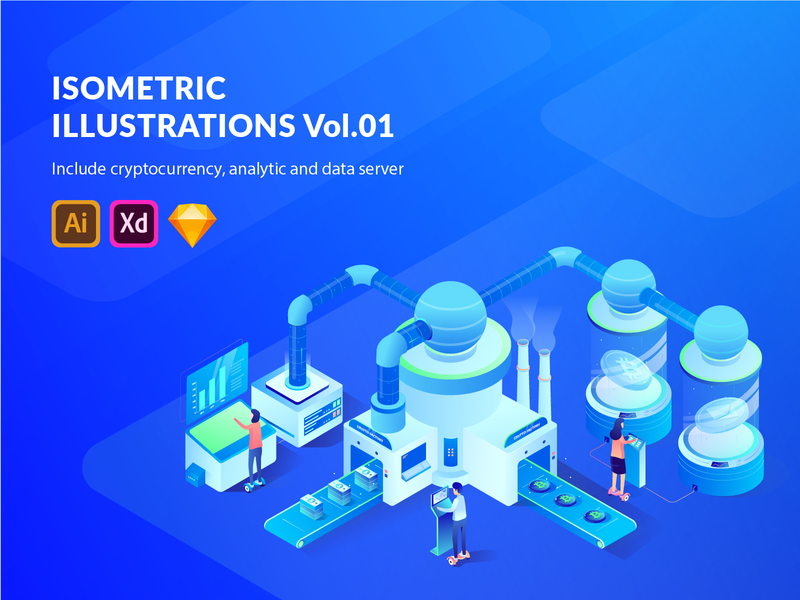 6 Isometric for Cryptocurrency , Analytic and Data Server analytic bank bitcoin cloud crypto currency data server design illustration isometric ui vector web