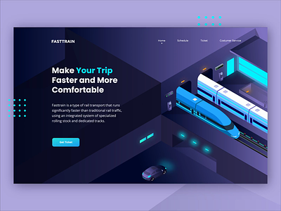Fasttrain Online Ticketing - Header Concept after effects animation illustration isometric landing page motion graphics online ticketing ticket booking ticketing train transportation trip ui vector website