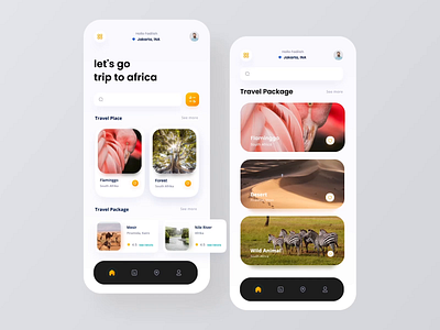Travel Mobile App - Trip to Africa 2d animation adventure after effects animals animation booking app conservation design mobile app mobile design motion graphics ticket app travel app ui ui design uiux wildlife