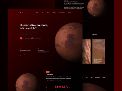 Mars Project Landing Page 2d animation 3d 3d animation after effects animation design elon musk header landing page mars motion graphics planet space spacex ui ui design uiux design web design webdesign website