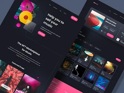 Music NFTs Marketplace bid bidding blockchain branding crypto dark dark mode design header landing page marketplace music nft nfts online ui uidesign uiux web design website