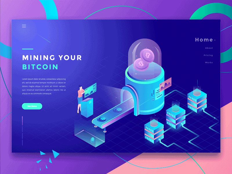 Bitcoin Mining Animation Header concept after effect animation bitcoin gif header header illustration landing page mining server ui ux website