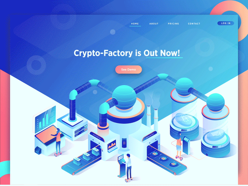 Bitcoin Crypto Factory Animation Header Concept after effects animation bitcoin gif header illustration ilustration landing page motion graphics server ui