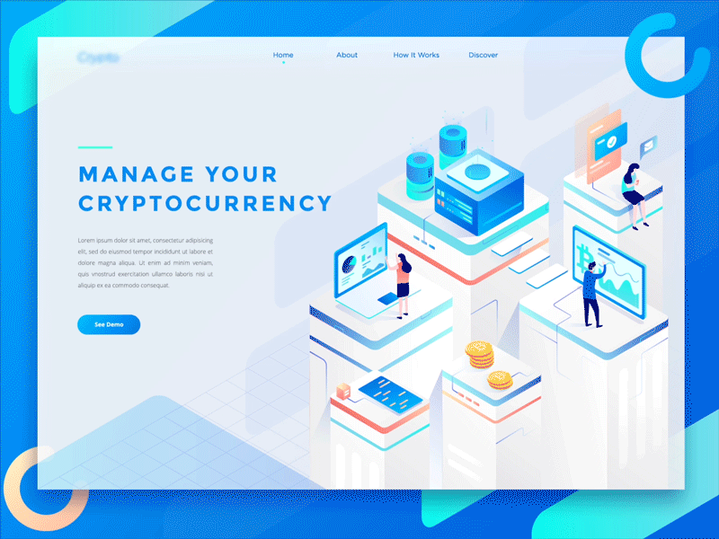 Cryptocurrency Management Header Concept after effects animation crypto gif header illustration isomatric landing page motion graphics ui