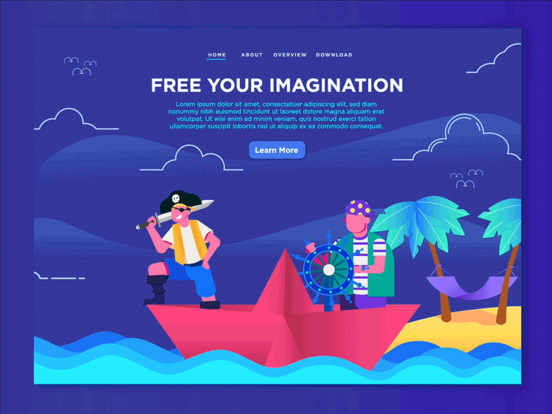 Free Your Imagination Header Animation after effects animation character gif header illustration landing page motion graphics pirates ui