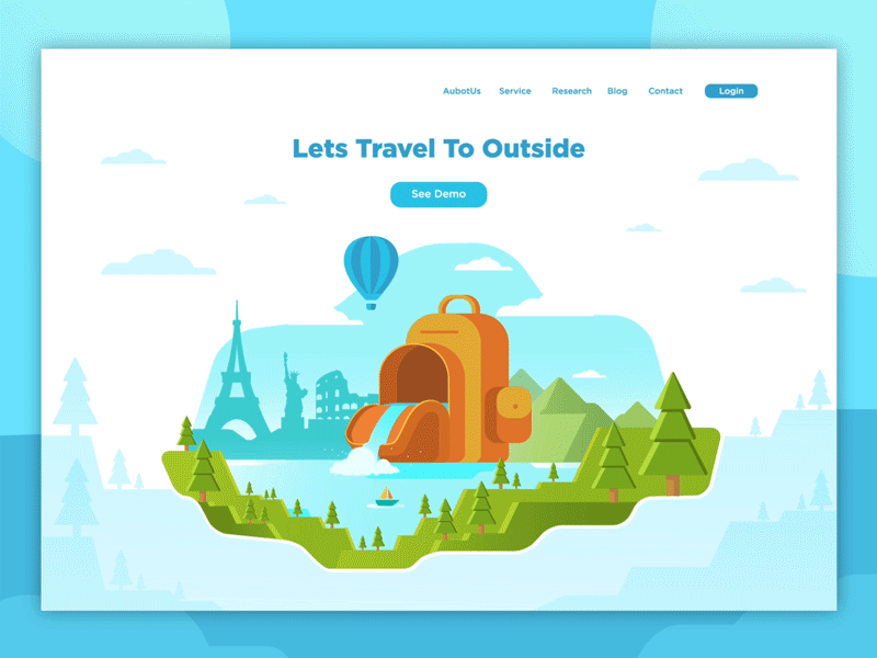 Travel Animation Header 2d animation after effects animation flat gif header illustration isometric landing page motion graphics ui