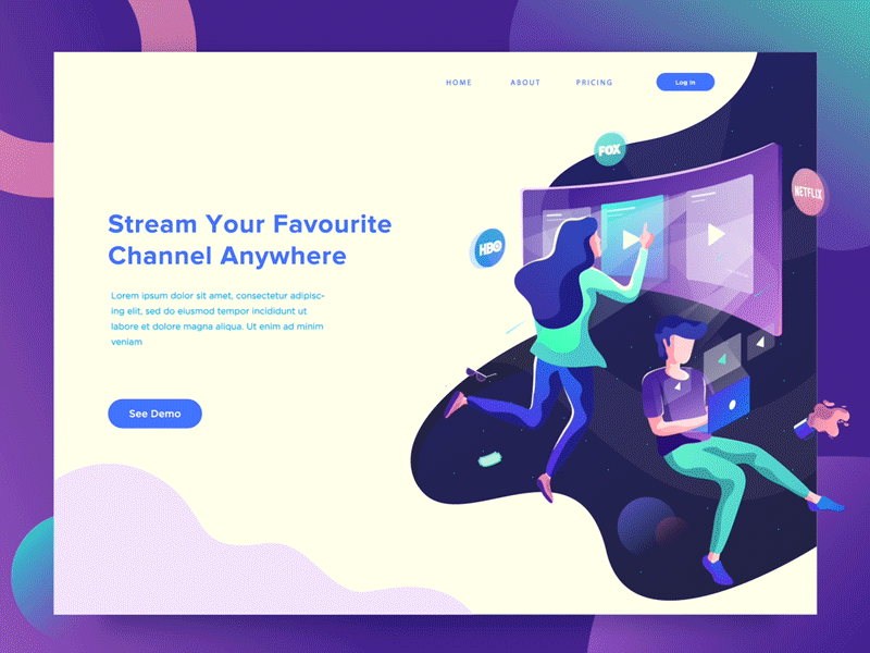 Video Streaming Platform Animation 2d animation after effects animation character design gif header illustration isometric landing page motion graphics ui vector