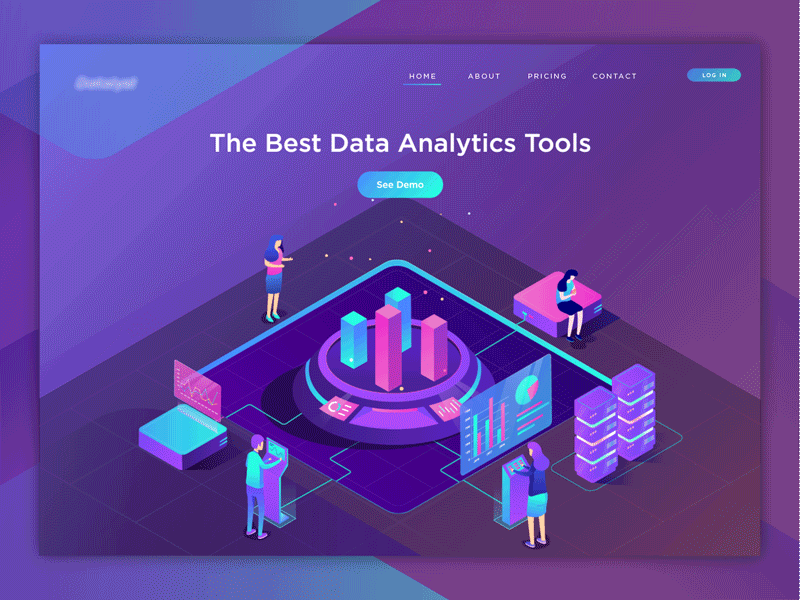 Data Analytics Animation Header 2d animation after effects animation character gif header illustration isometric landing page motion graphics server ui vector