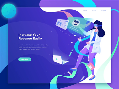 Medical Technology Website 2d animation after effects animation character design flat gif header illustration ilustration isometric landing page medical motion graphics space girl technology ui vector virtual reality