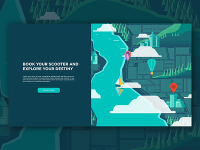 Scooter booking concept 2d animation after effects animation boat flat gif illustration isometric landing page landscape map ui maps motion graphics river ui vector