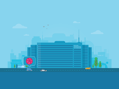 Hello All! building city debut dribbble first shot illustration lanscape