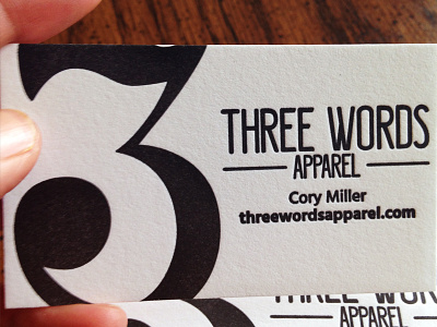 Three Words Apparel Business Cards lettering letterpress