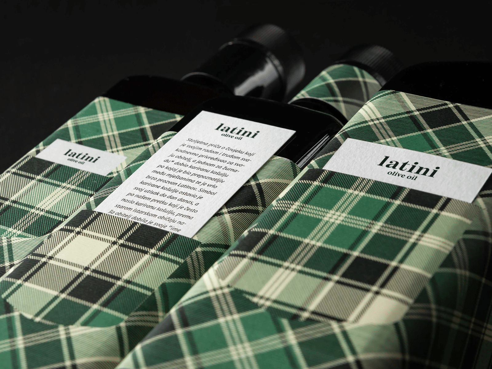 Latini: Olive Oil with a Story bottle branding elegant fabric heritage interactive label local oil oldschool olive packaging patterns plaid pocket premium shirt story storytelling vintage