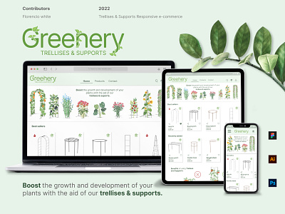 Greenery: Trellises & Supports Ecommerce Concept 3d modeling branding design figma illustrator logo personas photoshop responsive web ui user experience user flow user interface ux
