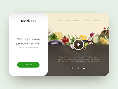 Nutrispot Home Page call to action cta desktop diet dietician eating food health healthy landing nutrition nutritionist page vegetables video player web webdesign website