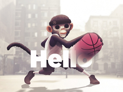 Hello Dribbble basketball dribbble dribbble debut hello hood illustration monkey