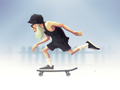 Streetwise asian illustration old skate skateboarding vector wisdom