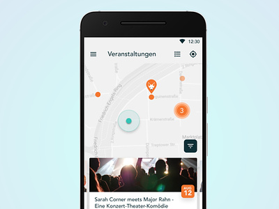 Simple event map with slider android app app design design light material ui ui design