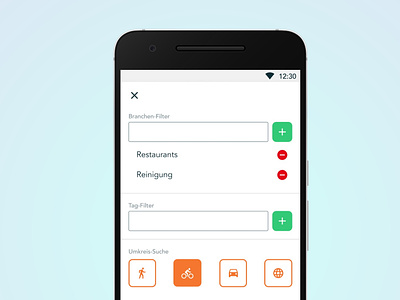 Tag and distance filter android app app design design filter light material ui design
