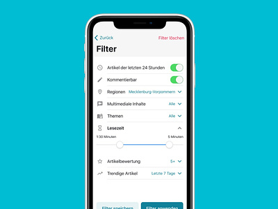 Mobile News Filter app design filter ios ui design