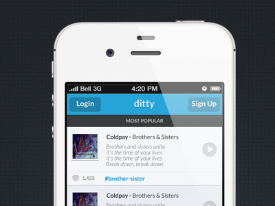 ditty list app app design blue chat dexter friends friends list ios iphone iphone app iphone design music songs ui user experience user interface ux