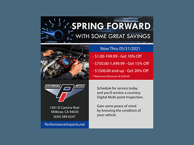 Performance Imports - Spring Forward Ad branding graphic design logo vector