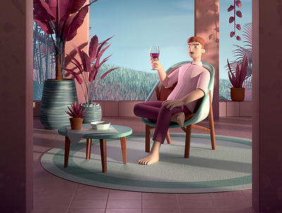 Purple Wine 3d animation art character characterdesign chill design dude illustration style wine
