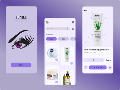 YUNILE. Online beauty store app beauty beautybrand design graphic design logo makeup onlineapp onlinestore skincare ui ui design