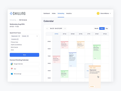Calendar View - Shilling App app calendar schedule ui ux web