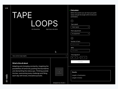 Tape Loop - Calculator landing page single page design swiss style