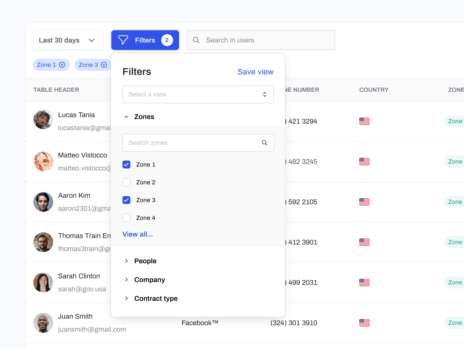 Filtering Component + Table Exploration by micah carroll. on Dribbble