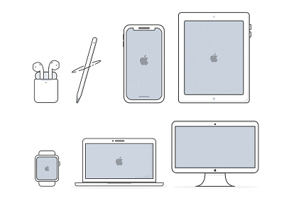 Apple Store Illustrations airpods apple apple pencil apple watch illustrations imac ipad iphone macbook pro minimal mockups