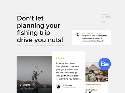 FishingBooker.com Concept - Case Study booking design fish fishing interface landing social travel ui ux water web