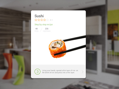 Recipe Card app card food minimal recipe restaurant sushi ui ux web widget