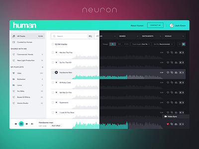 Human Music Library - Dark vs. Light UI animation app design graphic design interface neuron product design ui ux ux design web website