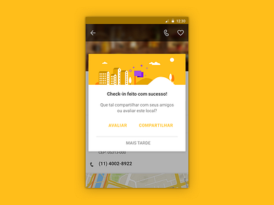 Check-in screen android app button check in city flag illustration material design modal