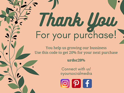 Thank you card leaf theme for customer to grow your bussiness