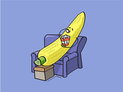 Corn corn couch happy illustration popcorn tv