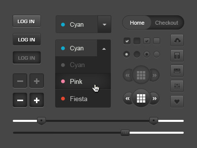 Dark UI checkbox drop down icons kit select slider ui user interface