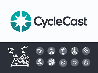 CycleCast Identity & Icons burst cycle energy icons identity indoor cycling logo mon wheel workout