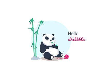 hello dribble bamboo color cute animal design digital drawing dribbble firstshot illustration panda
