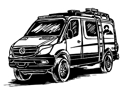 Sprinter Van branding design drawing graphic design illustration marketing montana outdoors overland promo art scribble sketch tradeshows van van life vector