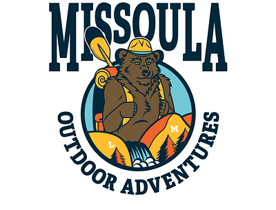 Missoula Outdoor Adventures Logo adventure backpacking bear branding camping cartoon design graphic design grizzly hiking illustration logo montana mountains nature outdoors rafting vacation vector wildlife