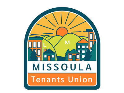 Missoula Tenants Union badge branding cartoon color community graphic design housing illustration logo mario missoula montana mountains simple tenants union vector