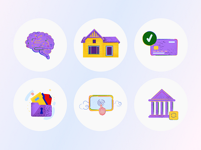 Finance icon set bank borrower brain card client credit finance home icon icon pack icons illustrations interface loan money pack set smart ui vector