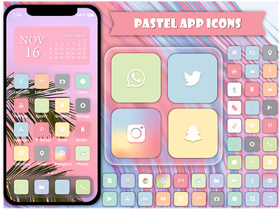 Pastel App Icons aesthetic cute design fashion icon icons illustration ios iphone kawaii logo logos minimal pastel pink pretty purple ui