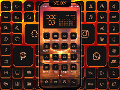 Orange Neon App Icons aesthetic cute cyberpunk design icon icondesign icons illustration ios iphone logo logodesing logos minimal neon orange ui yellow