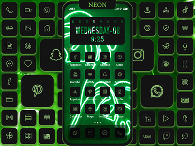 Green Neon App Icons aesthetic cute cyberpunk design green icondesign icons illustration ios iphone logodesign minimal neon uilogo