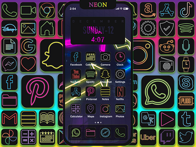 Neon App Icons. blue gradient green icon icondesign icons logodesign neon pink purple yellow