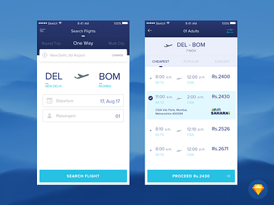 Flight Booking App ✈ airlines app blue booking flight flight booking mobile app sky ui ux